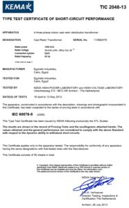 EGYTRAFO KEMA Certificate Cast Resin